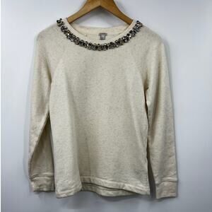J Crew Sweatshirt Womens Crewneck Pullover Sweater Jewels‎ Embellished Ivory XS